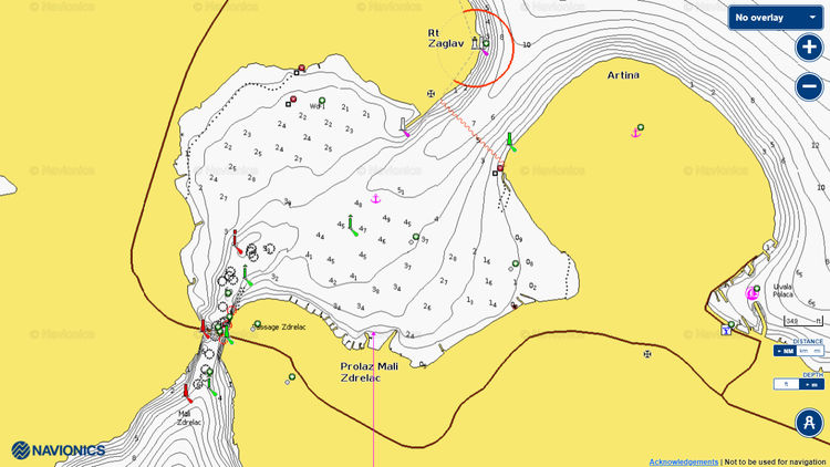 To open Navionics chart  of yacht anchorage in Maly Zdrelac Strait