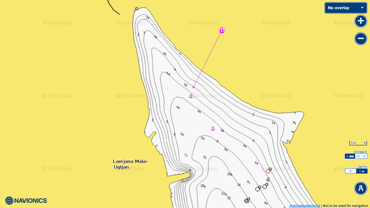 To open Navionics chart  of Yacht mooring at buoys in Mala Lamjana Bay