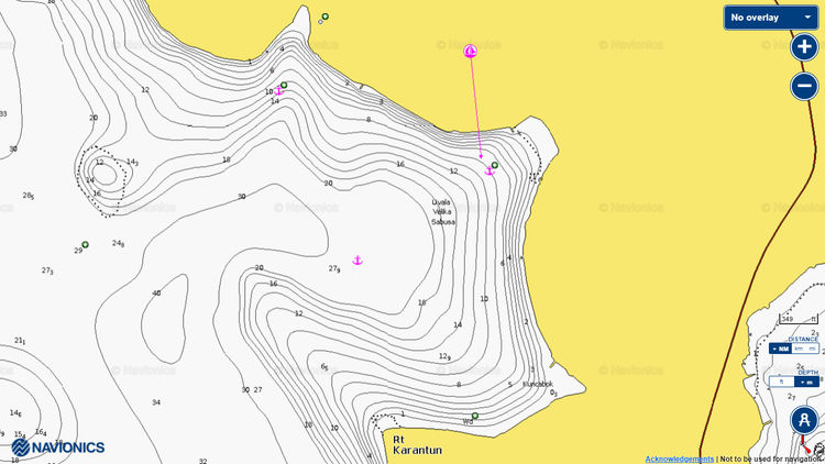 To open Navionics chart  of yachts anchorage in Velika Sabusa Bay