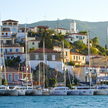 Yacht moorings in the port of Poros