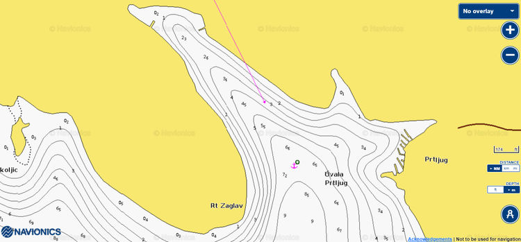 To open Navionics chart  of yacht anchorage in Prtljug Bay