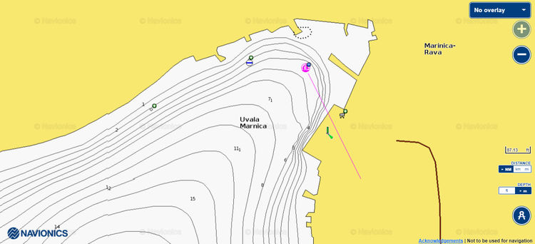 To open Navionics charts of yacht moorings in Marinica Bay