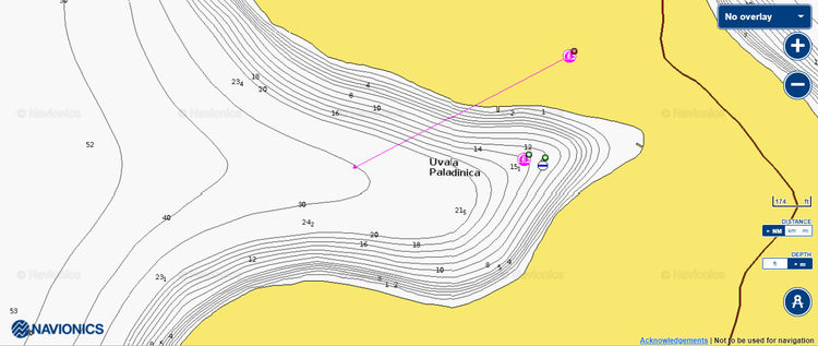 To open Navionics chart  of yacht moorings in Paladinica Bay