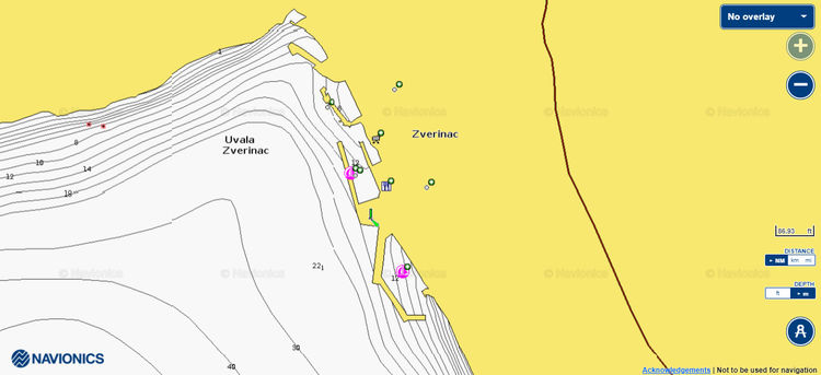 To open Navionics chart  of yacht moorings in Zverinac harbor