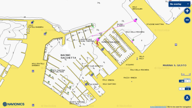 Map of yacht moorings in Adriaco Yacht Club. Italy