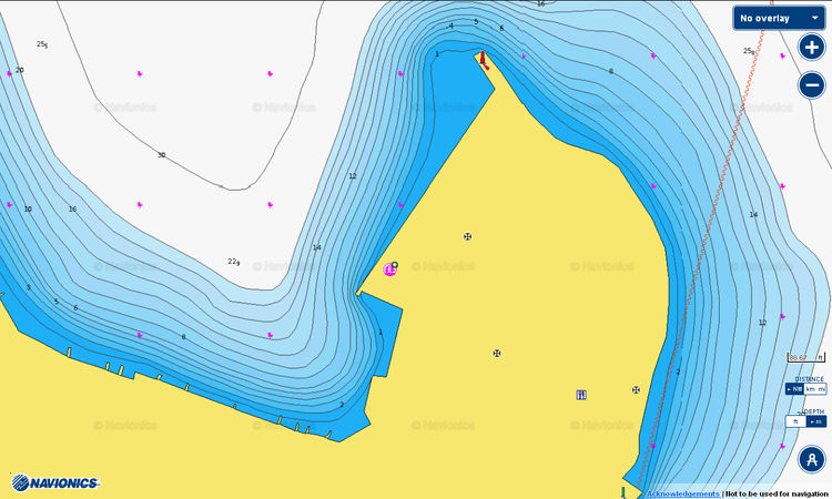 To open Navionics chart of yacht mooring at the town waterfront of Korcula.