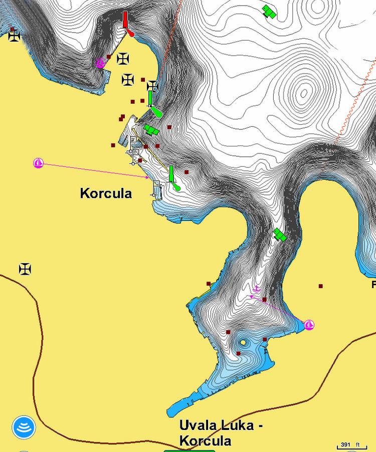 To open Naionics chart of yacht moorings in Uvala Luka-Korcula