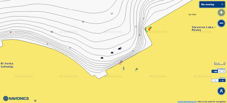 To open Navionics chart  of yacht mooring at the Rovinj city waterfront