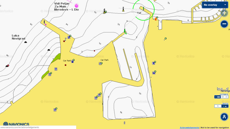 To open Navionics chart of yacht mooring in Novigrad Fishport