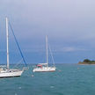 Yacht mooring at the buoys in Karpinjan Bay