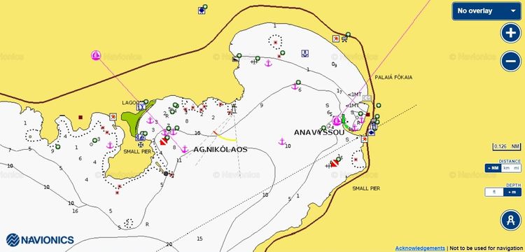 To open Navionics chart of yacht anchorages in Anavyssou Bay. Saronkos Gulf. Greece.