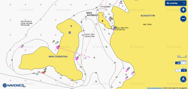 To open Navionics chart of yacht anchorages near Dorusa Island.