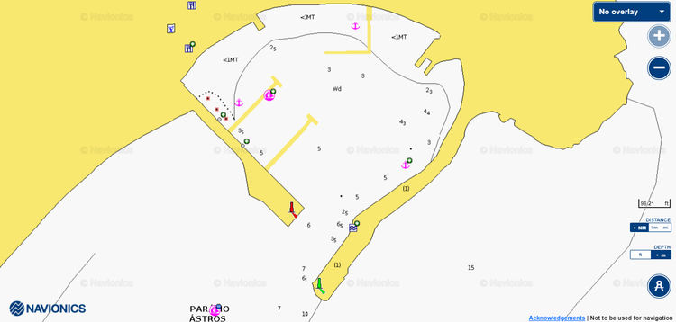 To open Navionics chart of yacht moorings in the Astros Fishport. Argolikos Gulf. Greece.