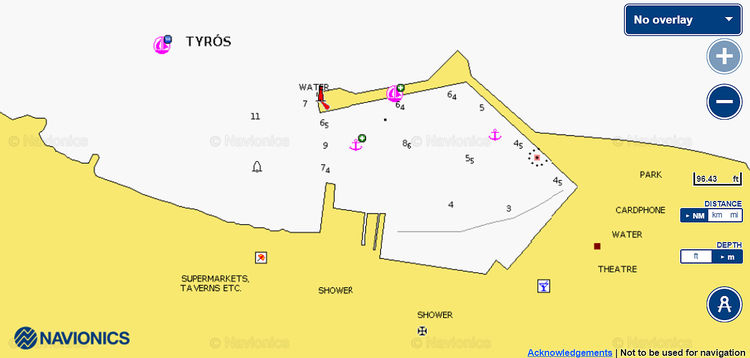 To open Navionics chart of yacht moorings in the Tyros Fishport. Argolikos Gulf. Greece.