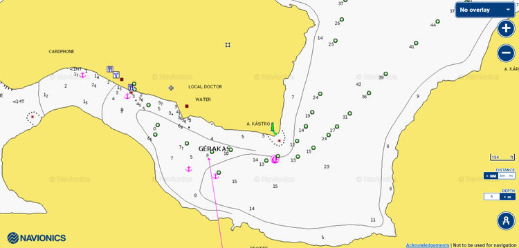 To open Navionics chart of yacht moorings in the Gerakas Liman