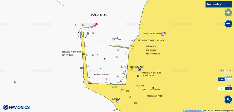 To open Navionics chart of yacht moorings in Palairos Fishport. Ionian Sea. Greece.