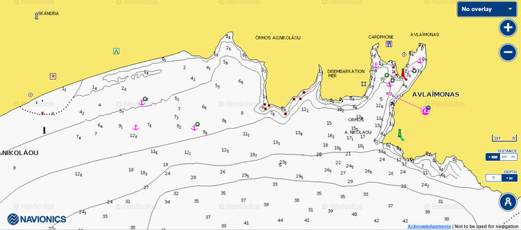 To open Navionics chart of yacht moorings in St. Nicholas Bay. Island of Kythira. Ionian Sea. Greece