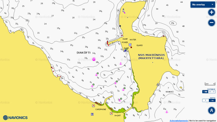 To open the Navionics chart of yacht anchorages in Diakofti Bay. Island of Kythira. Ionian Sea. Greece