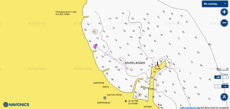 To open Navionics chart of yacht moorings in the Fishport of Agia Pelagia. Island of Kithira. Ionian Sea. Greece