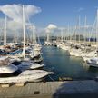 Yacht moorings in the Talamone harbor