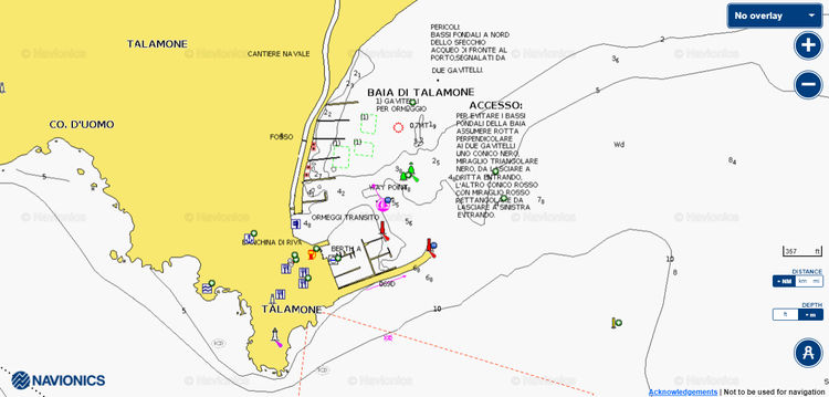 To open Navionics chart of yacht moorings in Talamone harbor