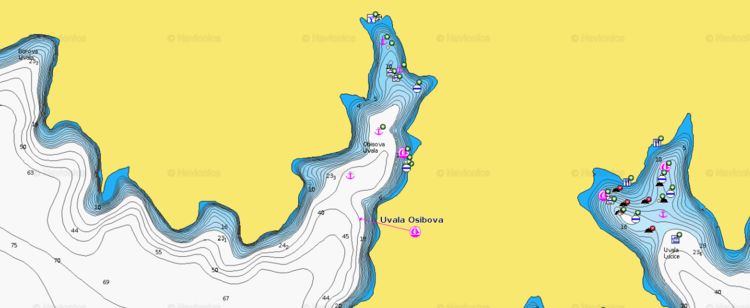 To open Navionics chart of yacht mooring at the buoys in Osibova Bay