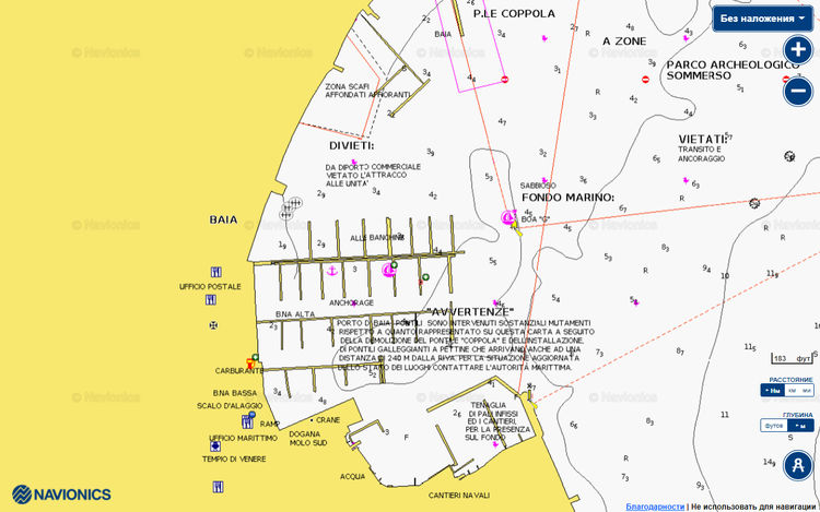 To open a Navionics chart of Yacht moorings in Baia harbor