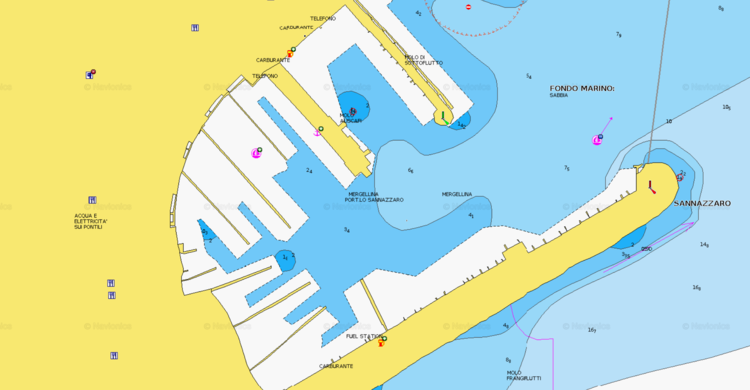 To open Navionics chart of Yacht mooring in Mergellina harbor