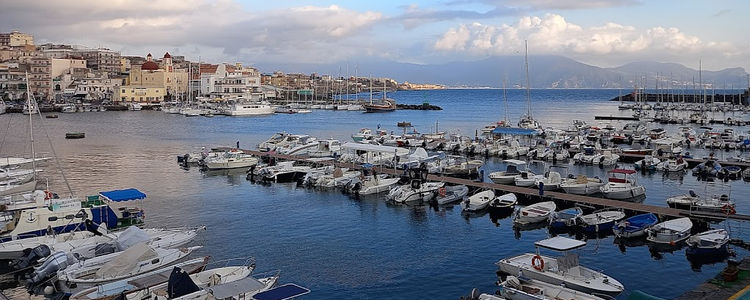 Yacht moorings in Torre del Greco harbor