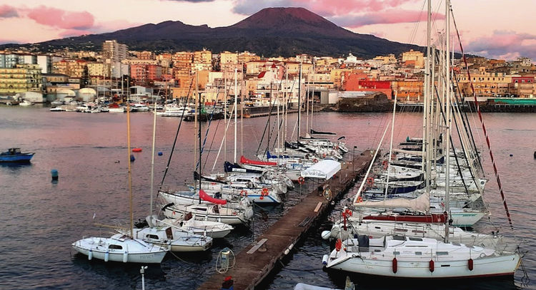 Yacht moorings in Torre del Greco harbor