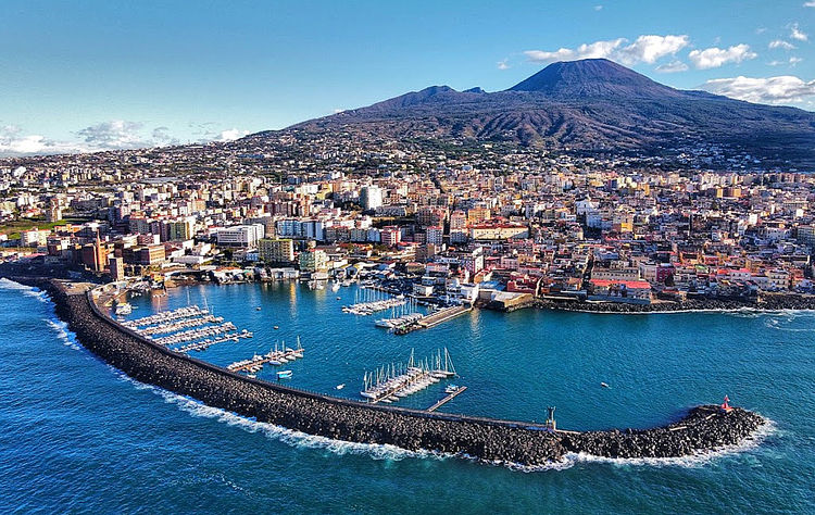 Yacht moorings in Torre del Greco harbor