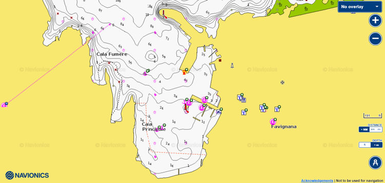 Map of moorings in Cala Principale. Favignana Island.