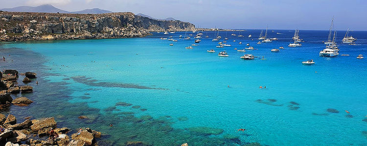 Yacht moorings in Rossa Bay on Favignana Island