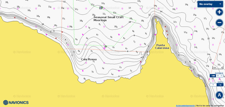 Map of yacht moorings in Rossa Bay on the Favignana Island