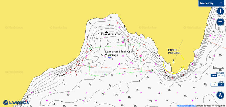 Map of yacht mooring in Azzurra Bay on Favignana Island