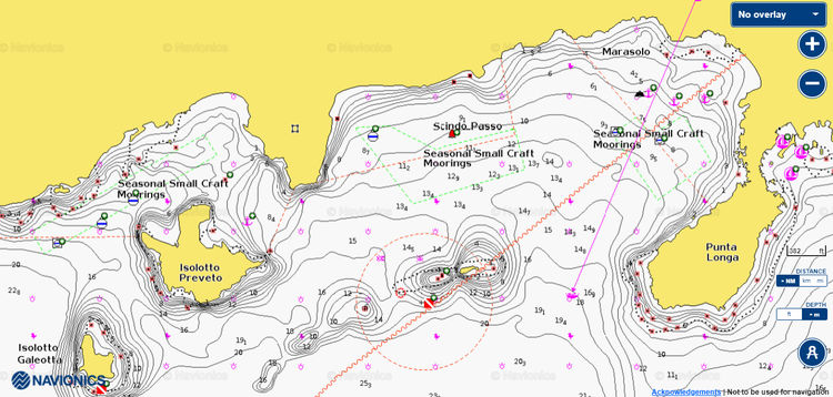 Map of Yacht mooring at Cape Longa. Favignana Island.