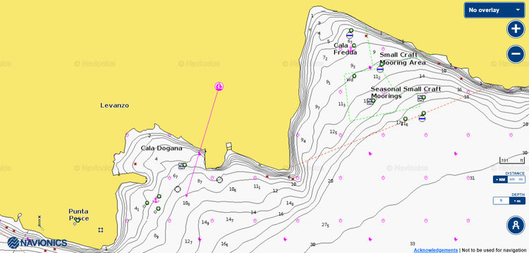 Map of yacht mooring in Dogana Bay on Levanzo Island