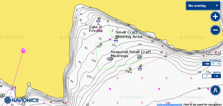 Map of yacht mooring in Fredda Bay off Levanzo Island