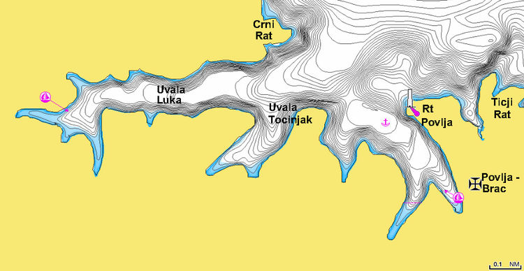 To open Navionics chart of yacht mooring in Povlja