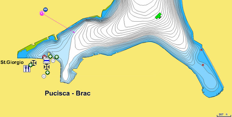 To open Naionics chart of yacht moorings at the waterfront in Pucisca