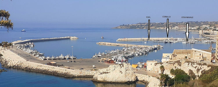 Yacht moorings in Sciacca harbor