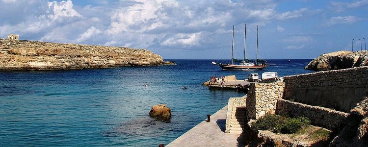 Yacht mooring in Pisana Bay on Lampedusa Island