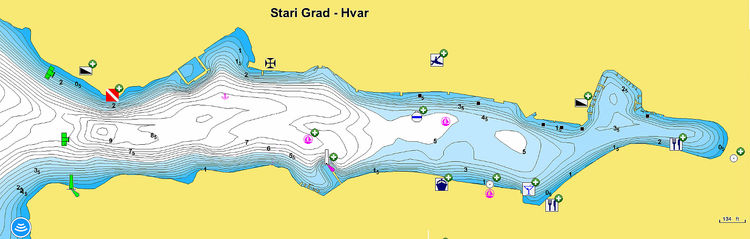 To open Navionics chart of yacht moorings in Stari Grad