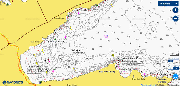 To open Navionics chart of yacht anchorages in Mellieha Bay