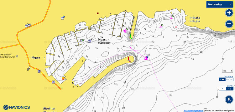 To open Naionics chart of Yacht moorings in Mgarr Marina