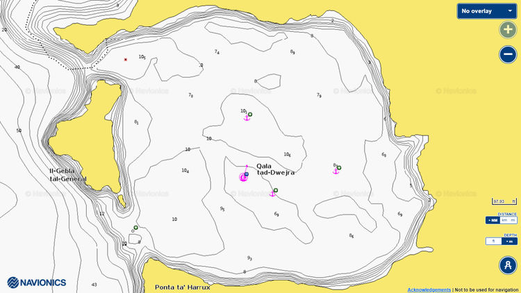 To open Navionics chart of yacht anchorage in Dwejra Bay