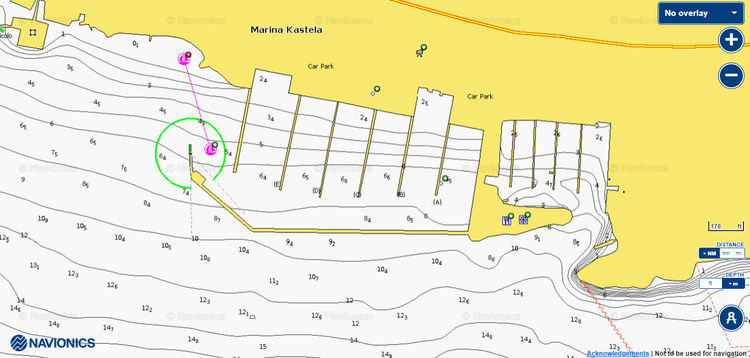 To open Navionics chart of the yacht moorings in Kastela Yacht Marina