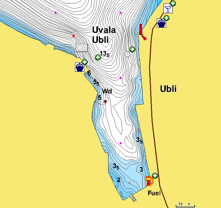 To open Naionics chart of yacht mooring at the pier of Uble