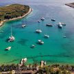 Yacht mooring on the buoys in Vinogradisce Bay