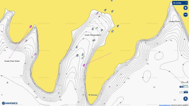 To open Navionics chart  of yacht mooring on the buoys in Vinogradisce Bay